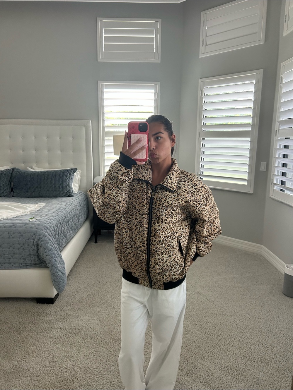 Leopard Print Bomber Jacket - Women's Brown Animal Print Jacket